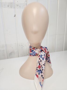 Floral Neck Scarf in Blush Pink With Bright Reds And Blues 24" Square